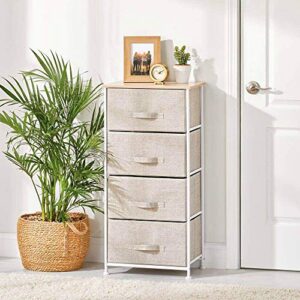VUE Upgrade Dresser with 4 Drawers, Organizer Tall Fabric Storage Tower with Dust-Proof Pad for Bedroom,Hallway,Living Room,Closet,College Dorm - Sturdy Steel Frame,Wood Top,Easy Pull Fabric Bins