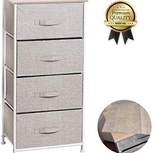 VUE Upgrade Dresser with 4 Drawers, Organizer Tall Fabric Storage Tower with Dust-Proof Pad for Bedroom,Hallway,Living Room,Closet,College Dorm - Sturdy Steel Frame,Wood Top,Easy Pull Fabric Bins