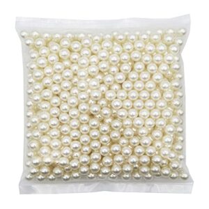 INSPIRELLE 580pcs 10mm Ivory Polished ABS Undrilled Art Faux Pearls for Vase Fillers, No Hole Makeup Beads to Hold Brush Lipstick, Imitation Round Pearl Beads for Table Scatter Home Wedding Decoration