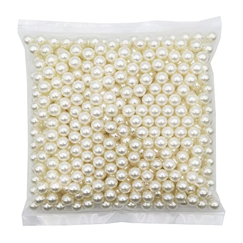 INSPIRELLE 580pcs 10mm Ivory Polished ABS Undrilled Art Faux Pearls for Vase Fillers, No Hole Makeup Beads to Hold Brush Lipstick, Imitation Round Pearl Beads for Table Scatter Home Wedding Decoration