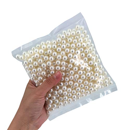 INSPIRELLE 580pcs 10mm Ivory Polished ABS Undrilled Art Faux Pearls for Vase Fillers, No Hole Makeup Beads to Hold Brush Lipstick, Imitation Round Pearl Beads for Table Scatter Home Wedding Decoration