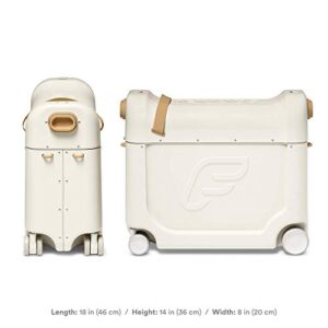 JetKids by Stokke BedBox, Kid's Ride-On Suitcase & In-Flight Bed, Help Your Child Relax & Sleep on the Plane, Best for Ages 3-7, White/Full Moon