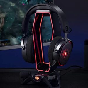 TRUSYO AUDIO THE PORTAL USB 3.0 headset stand with dual RGB lights, 3 usb charger ports, a headphone holder for wired or wireless headphones, great for gaming stations. A gaming accessory.