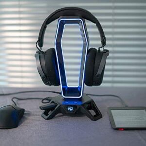 TRUSYO AUDIO THE PORTAL USB 3.0 headset stand with dual RGB lights, 3 usb charger ports, a headphone holder for wired or wireless headphones, great for gaming stations. A gaming accessory.