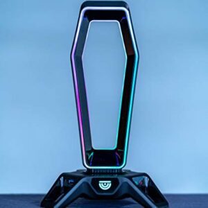 TRUSYO AUDIO THE PORTAL USB 3.0 headset stand with dual RGB lights, 3 usb charger ports, a headphone holder for wired or wireless headphones, great for gaming stations. A gaming accessory.