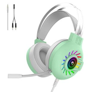 ps4 headset xbox one headset gaming headset 3.5mm stereo wired over-head gaming headphone,rgb rainbow backlit,headphone stereo surround sound,noise canceling microphone for pc,ps4,xbox one(green)
