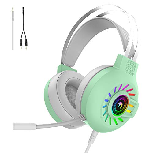 PS4 Headset Xbox One Headset Gaming Headset 3.5mm Stereo Wired Over-Head Gaming Headphone,RGB Rainbow Backlit,Headphone Stereo Surround Sound,Noise Canceling Microphone for PC,PS4,Xbox One(Green)