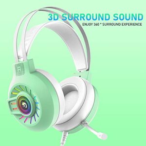 PS4 Headset Xbox One Headset Gaming Headset 3.5mm Stereo Wired Over-Head Gaming Headphone,RGB Rainbow Backlit,Headphone Stereo Surround Sound,Noise Canceling Microphone for PC,PS4,Xbox One(Green)