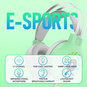 PS4 Headset Xbox One Headset Gaming Headset 3.5mm Stereo Wired Over-Head Gaming Headphone,RGB Rainbow Backlit,Headphone Stereo Surround Sound,Noise Canceling Microphone for PC,PS4,Xbox One(Green)