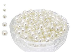 shapenty 4mm 6mm 8mm 10mm 12mm white round pearls beads loose spacer beads for diy craft necklaces bracelets earrings rings choker jewelry making and dress shirt sweater decorating repairing, 380pcs
