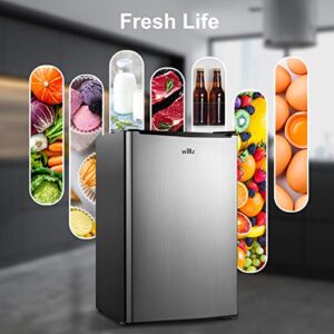 Willz WLR33MS1D02 Compact Refrigerator, Single Door Fridge, Adjustable Mechanical Thermostat with Chiller, Stainless Steel Look, 3.3 Cu Ft