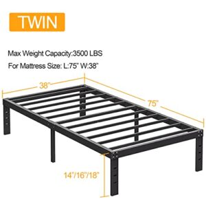 COMASACH Twin Size Bed Frame 14" High Heavy Duty Platform Bed Frame,Sturdy Steel Frame,Support up to 3500lbs,No Box Spring Needed,Noise-Free,Easy Assembly