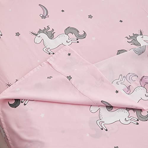 UOZZI BEDDING Bed in a Bag 6 Pieces Twin Size Unicorn Pink with Rainbow Star - Soft Microfiber, Reversible Bed Comforter Set (1 Comforter, 2 Pillow Shams, 1 Flat Sheet, 1 Fitted Sheet, 1 Pillowcases)