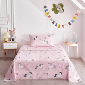 UOZZI BEDDING Bed in a Bag 6 Pieces Twin Size Unicorn Pink with Rainbow Star - Soft Microfiber, Reversible Bed Comforter Set (1 Comforter, 2 Pillow Shams, 1 Flat Sheet, 1 Fitted Sheet, 1 Pillowcases)