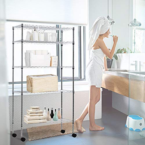 5 Tier Storage Shelves Wire Shelving Unit Garage Metal Rack 14Dx30Wx60H Adjustable NSF Sturdy Steel Layer Shelf Commercial Utility Organizer Shelving with Wheels for Bathroom Kitchen Laundry, (Chrome)