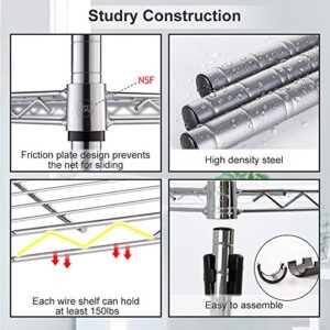 5 Tier Storage Shelves Wire Shelving Unit Garage Metal Rack 14Dx30Wx60H Adjustable NSF Sturdy Steel Layer Shelf Commercial Utility Organizer Shelving with Wheels for Bathroom Kitchen Laundry, (Chrome)