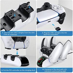 PS5 Controller Charger Compatible with PS5 DualSense Edge Controller, PS5 Charger with 4 USB-C Dongles, PS5 Accessories Charging Dock for PS 5 Controller, PS5 Controller Charging Station