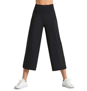 dragon fit women split bootleg yoga capris pants with pockets tummy control high waist workout flare crop pants (large, 40k-black)