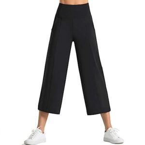 Dragon Fit Women Split Bootleg Yoga Capris Pants with Pockets Tummy Control High Waist Workout Flare Crop Pants (Large, 40k-Black)