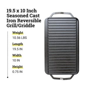 Lodge Cast Iron Chef Collection Rectangular Reversible Grill & Griddle - 20 in x 10 in