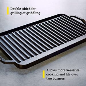 Lodge Cast Iron Chef Collection Rectangular Reversible Grill & Griddle - 20 in x 10 in