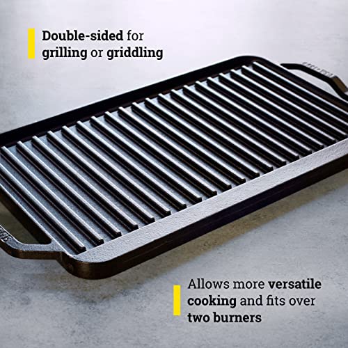 Lodge Cast Iron Chef Collection Rectangular Reversible Grill & Griddle - 20 in x 10 in