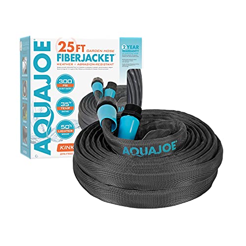 Aqua Joe AJFJH25B 25-Foot 1/2-Inch Ultra-Flexible Kink-Free Fiberjacket Garden Hose, 300 PSI Burst Rated