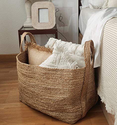 GooBloo Extra Large Handmade Woven Storage Basket 100% Jute Rope - 20” x 14” Tall Decorative Rope Basket for Living Room, Toys, Storage, Towels or Nursery - Wicker Baskets - Handmade Natural Hamper