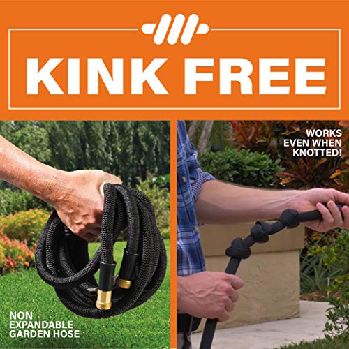 Bionic Flex PRO 50’ Garden Hose, Heavy Duty & Lightweight Weatherproof Garden Water Hose with Brass Fittings & Adjustable Brass Spraying & Shooting Nozzle, 500 PSI Tear Resistant, Kink Free Hose