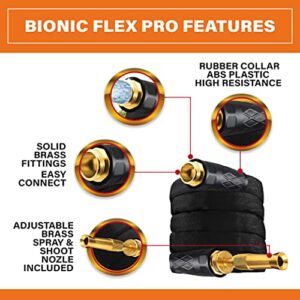 Bionic Flex PRO 50’ Garden Hose, Heavy Duty & Lightweight Weatherproof Garden Water Hose with Brass Fittings & Adjustable Brass Spraying & Shooting Nozzle, 500 PSI Tear Resistant, Kink Free Hose