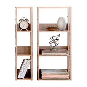 iris usa 3-shelf space saving open wood shelving set, 2 pack, light brown, medium and slim