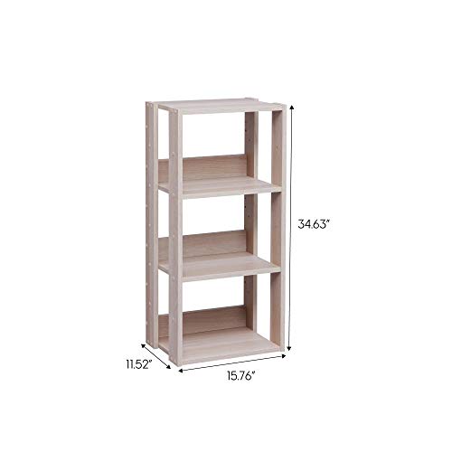 IRIS USA 3-Shelf Space Saving Open Wood Shelving Set, 2 Pack, Light Brown, Medium and Slim