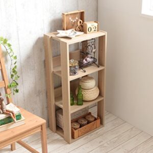 IRIS USA 3-Shelf Space Saving Open Wood Shelving Set, 2 Pack, Light Brown, Medium and Slim