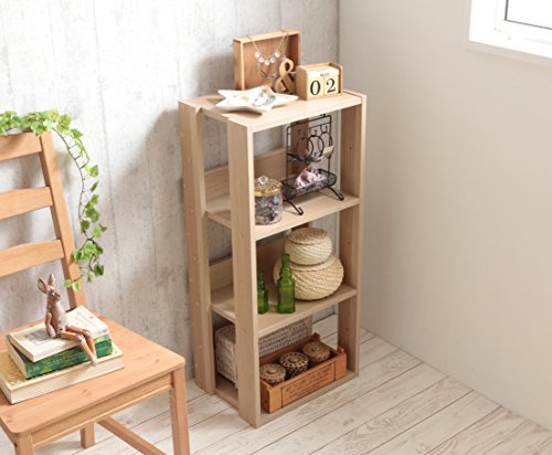 IRIS USA 3-Shelf Space Saving Open Wood Shelving Set, 2 Pack, Light Brown, Medium and Slim