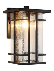 rustic outdoor wall light fixture 13.8"h waterproof exterior wall sconces black metal with clear seeded glass shade outdoor wall lantern for exterior house patio porch,entryway,garage wall lamps