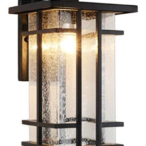 Rustic Outdoor Wall Light Fixture 13.8"H Waterproof Exterior Wall Sconces Black Metal with Clear Seeded Glass Shade Outdoor Wall Lantern for Exterior House Patio Porch,Entryway,Garage Wall Lamps