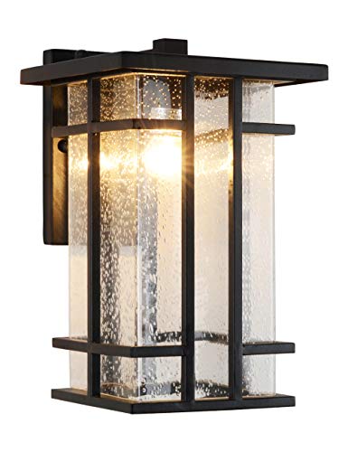 Rustic Outdoor Wall Light Fixture 13.8"H Waterproof Exterior Wall Sconces Black Metal with Clear Seeded Glass Shade Outdoor Wall Lantern for Exterior House Patio Porch,Entryway,Garage Wall Lamps