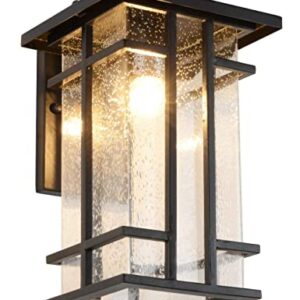 Rustic Outdoor Wall Light Fixture 13.8"H Waterproof Exterior Wall Sconces Black Metal with Clear Seeded Glass Shade Outdoor Wall Lantern for Exterior House Patio Porch,Entryway,Garage Wall Lamps