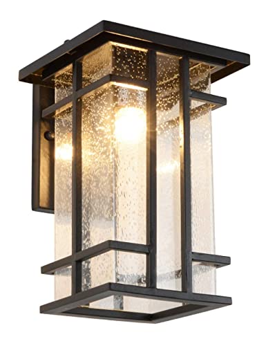 Rustic Outdoor Wall Light Fixture 13.8"H Waterproof Exterior Wall Sconces Black Metal with Clear Seeded Glass Shade Outdoor Wall Lantern for Exterior House Patio Porch,Entryway,Garage Wall Lamps