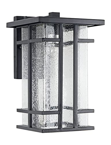 Rustic Outdoor Wall Light Fixture 13.8"H Waterproof Exterior Wall Sconces Black Metal with Clear Seeded Glass Shade Outdoor Wall Lantern for Exterior House Patio Porch,Entryway,Garage Wall Lamps