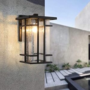 Rustic Outdoor Wall Light Fixture 13.8"H Waterproof Exterior Wall Sconces Black Metal with Clear Seeded Glass Shade Outdoor Wall Lantern for Exterior House Patio Porch,Entryway,Garage Wall Lamps