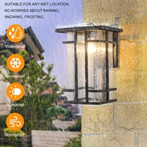 Rustic Outdoor Wall Light Fixture 13.8"H Waterproof Exterior Wall Sconces Black Metal with Clear Seeded Glass Shade Outdoor Wall Lantern for Exterior House Patio Porch,Entryway,Garage Wall Lamps