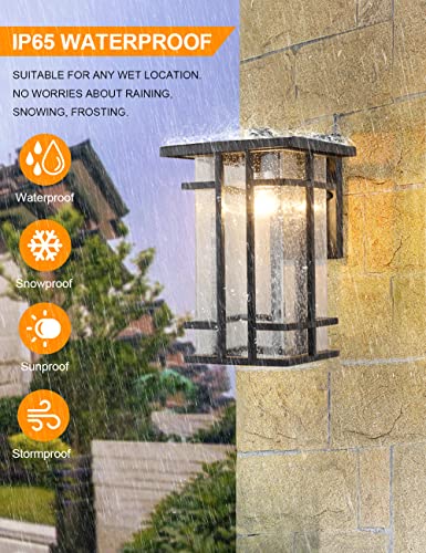 Rustic Outdoor Wall Light Fixture 13.8"H Waterproof Exterior Wall Sconces Black Metal with Clear Seeded Glass Shade Outdoor Wall Lantern for Exterior House Patio Porch,Entryway,Garage Wall Lamps