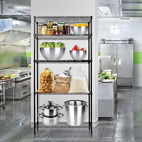 5 Tier Wire Shelving Unit 24’’x14’’x60’’ Metal Wire Shelf Multifunctional Steel Large Storage Racks Shelf Free Standing 150LBS Capacity of Each Layer for Kitchen,Living Room,Bathroom,Office