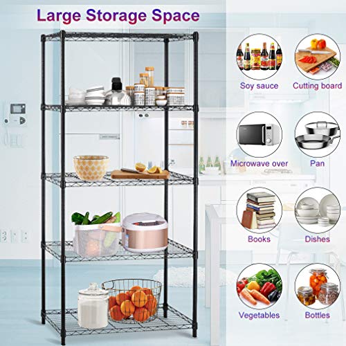 5 Tier Wire Shelving Unit 24’’x14’’x60’’ Metal Wire Shelf Multifunctional Steel Large Storage Racks Shelf Free Standing 150LBS Capacity of Each Layer for Kitchen,Living Room,Bathroom,Office