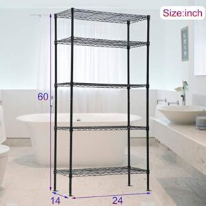 5 Tier Wire Shelving Unit 24’’x14’’x60’’ Metal Wire Shelf Multifunctional Steel Large Storage Racks Shelf Free Standing 150LBS Capacity of Each Layer for Kitchen,Living Room,Bathroom,Office