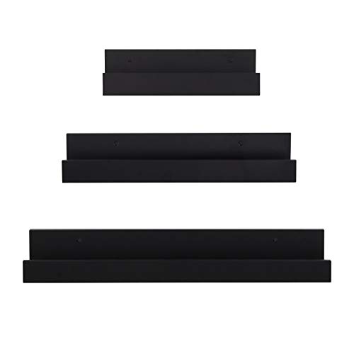 Kate and Laurel Levie Modern Mixed Size Wood Shelf Set, Set of 3, Black, Chic Contemporary Photo Ledges for Wall