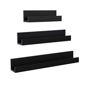 kate and laurel levie modern mixed size wood shelf set, set of 3, black, chic contemporary photo ledges for wall