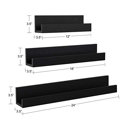 Kate and Laurel Levie Modern Mixed Size Wood Shelf Set, Set of 3, Black, Chic Contemporary Photo Ledges for Wall