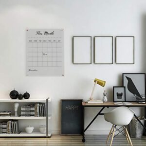 Clear, monthly Acrylic calendar for wall with Rose Gold mounting hardware. 18.5" x 23" x 0.2" wall mounted dry erase calendar.